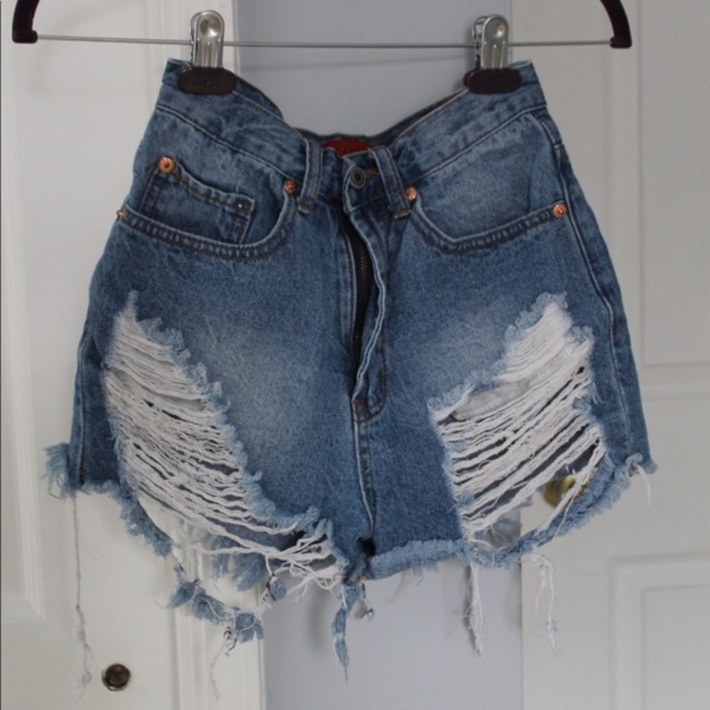 Denim Distressed High-Waisted Shorts